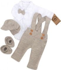 Z&Z 5-dílná pletená sada Boy, body, kalhoty, čepička, motýlek, botičky, béžová, vel. 62