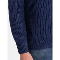 OMBRE Pánský pletený svetr s rozšířeným límcem V7 OM-SWZS-0105 tmavě modrý MDN124394 S