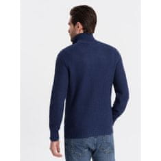OMBRE Pánský pletený svetr s rozšířeným límcem V7 OM-SWZS-0105 tmavě modrý MDN124394 S