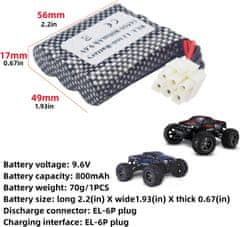 YUNIQUE GREEN-CLEAN Sada 2 dobíjecích lithium-iontových baterií 9,6 V 800 mAh 20C se zástrčkou EL-6P a USB nabíječkou - kompatibilní s RC auty, off-road kamiony a skokany
