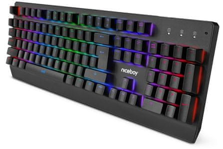 Niceboy ORYX K610 Chameleon (oryx-k-610-chameleon) mechanická herní klávesnice RGB podsvícení drátová kovová konstrukce membrána odlnost proti nečistotám