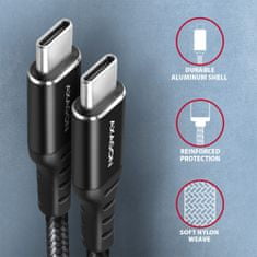 AXAGON kabel USB-C - USB-C, USB 2.0, PD 60W 3A, ALU, opletený, 1m, černá