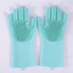 Silikonové rukavice s kartáčem na mytí nádobí